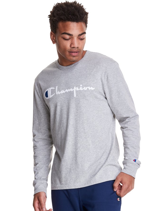 Camiseta Champion Hombre - Long-Sleeve Lightweight Script Logo ( Gris ) 4928536-TA